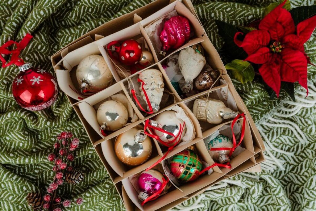 Box of Christmas Ornaments